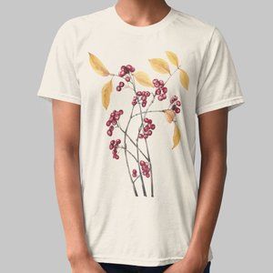 Red Chokeberry Vintage Botanical Print Short Sleeve Graphic Tee T-shirt S M L XL